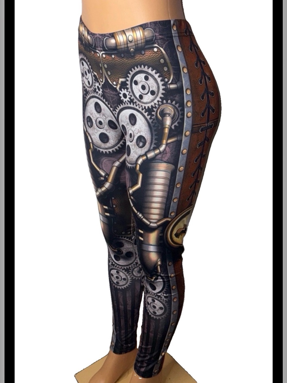 Steampunk Gear-Print Women’s Leggings - Brown/Black